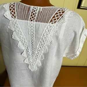 Pure linen dolman sleeve oversized crochet detail top L Italy Bellambra 💕